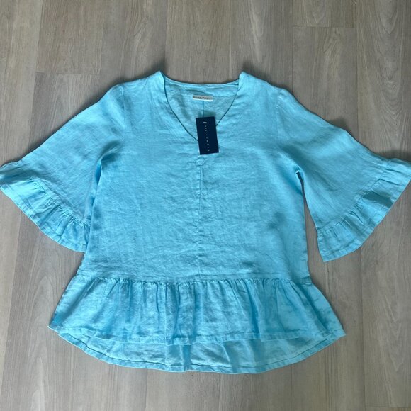 BRYN WALKER 100% Linen Layla Hi/Low Bell Sleeve Top Sz S Oversized NWT - Picture 3 of 7